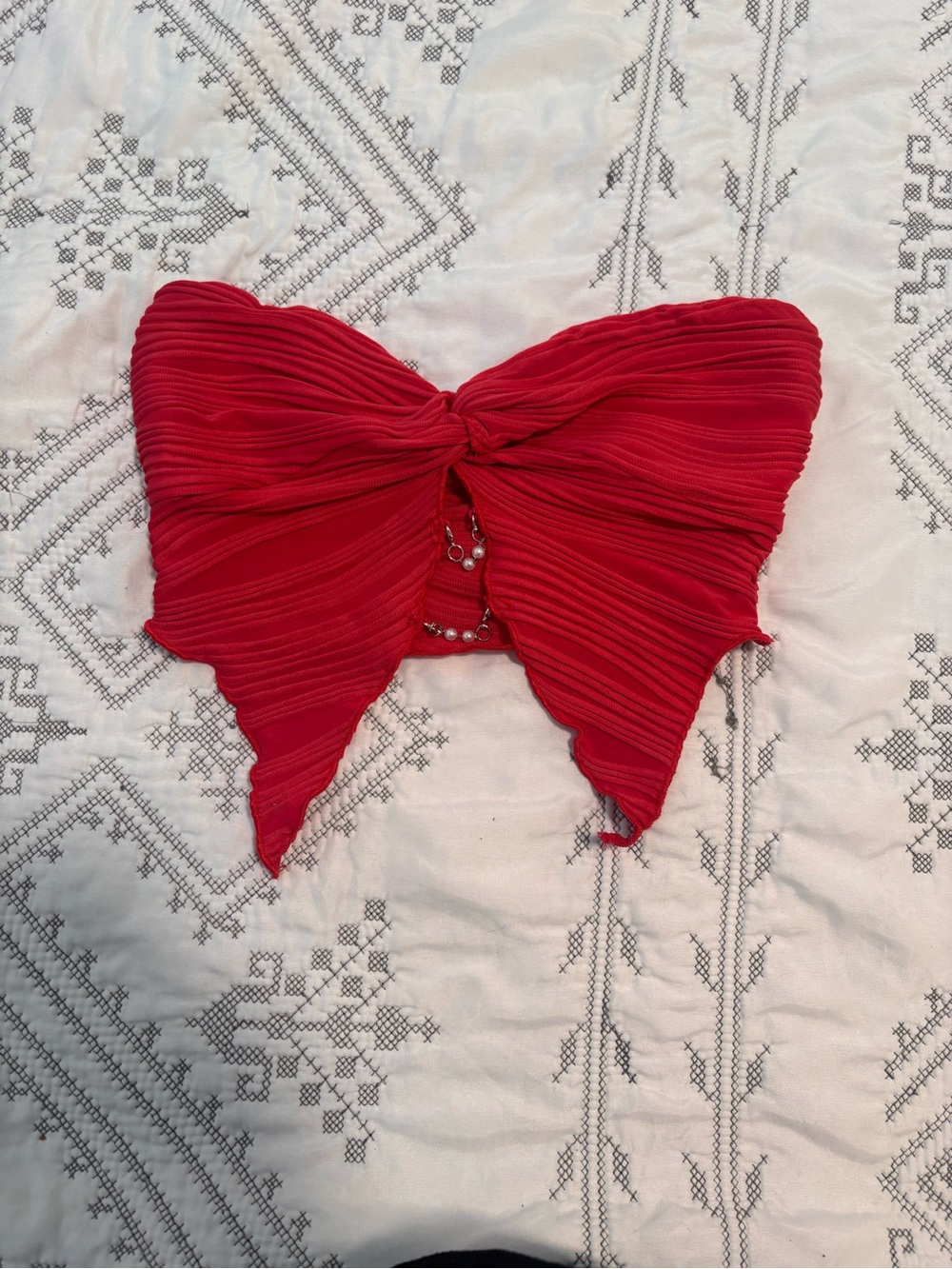 SHEIN Red Knotted Bow Bandeau Top